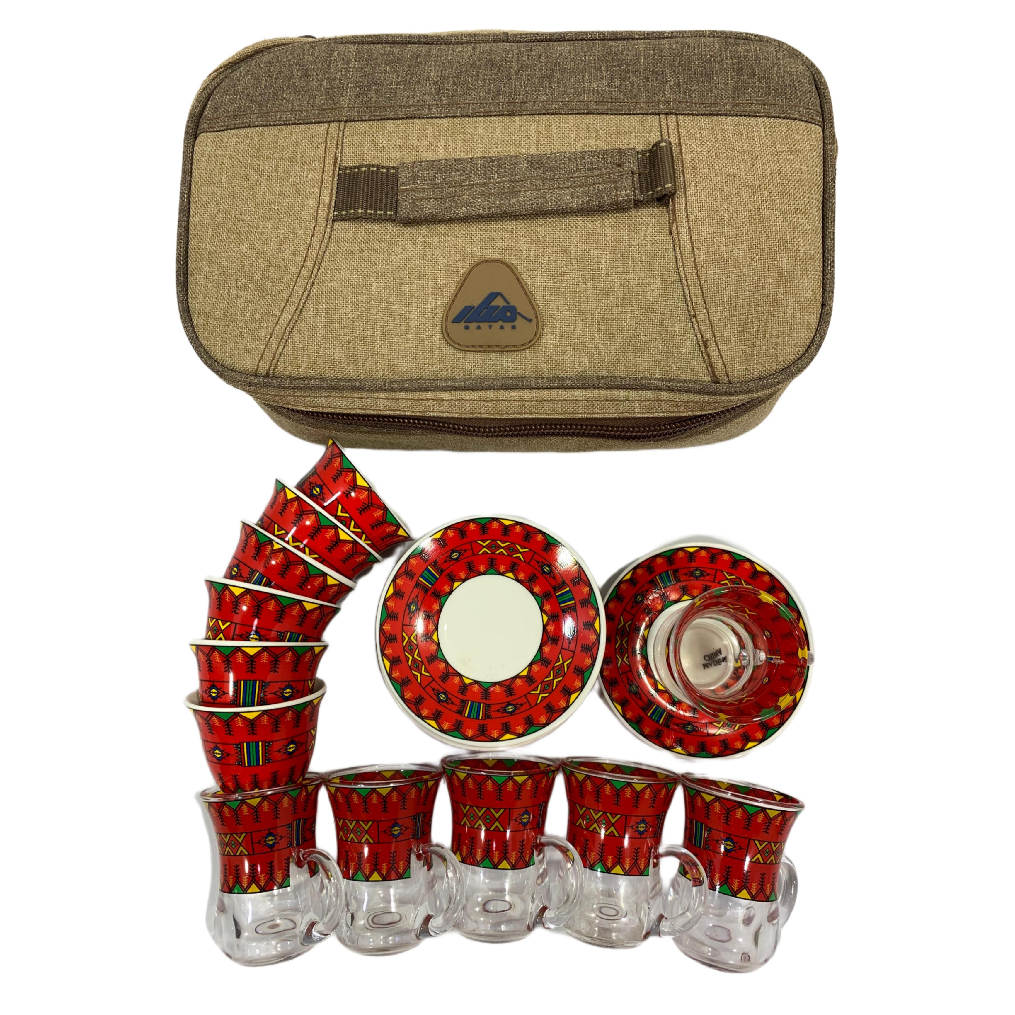 شنطة 6 بيالات و 6 فناجيل سدو  احمر 