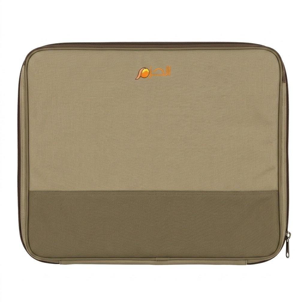 Empty khaki L luggage bag