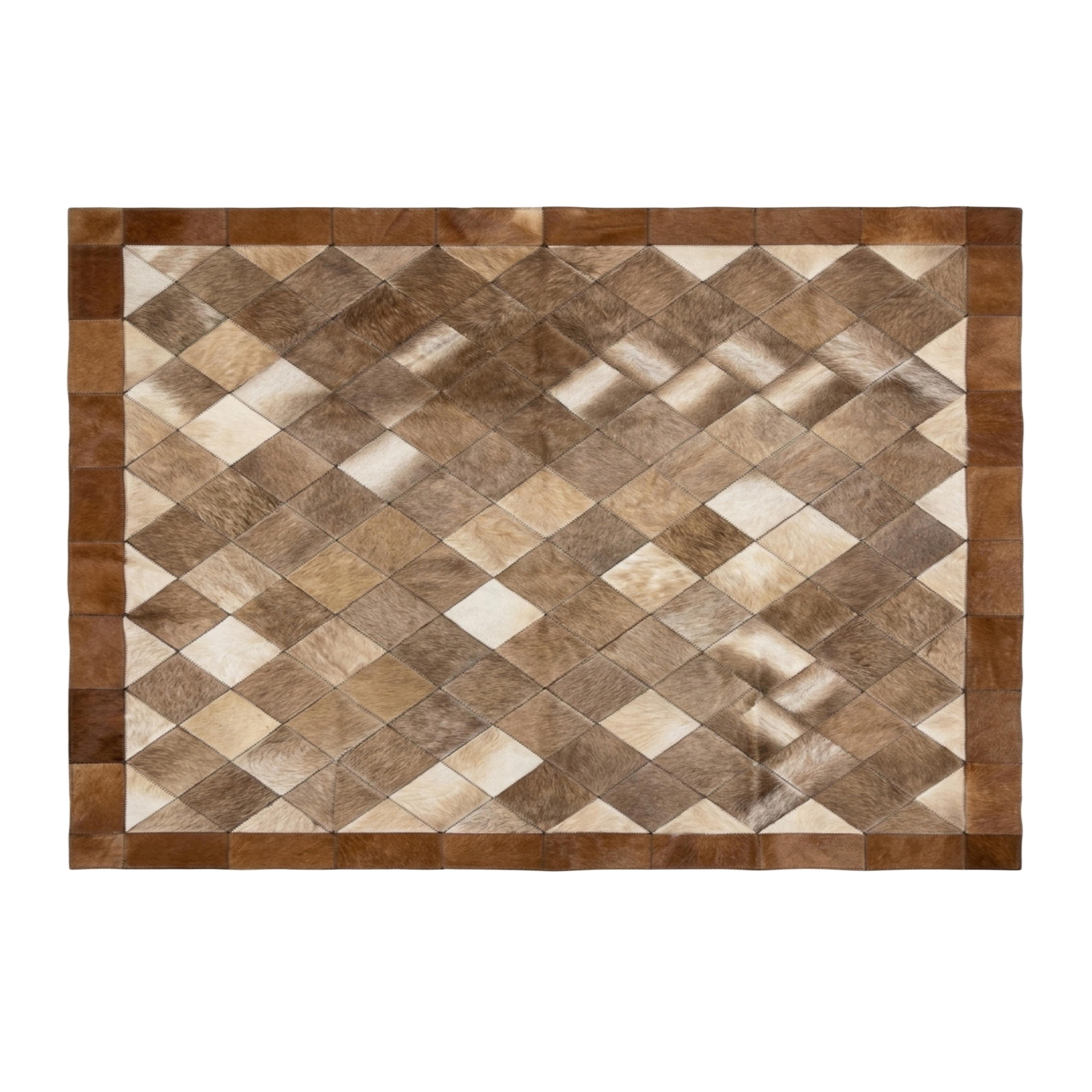 Natural Cowhide Diamond Patchwork Rug
