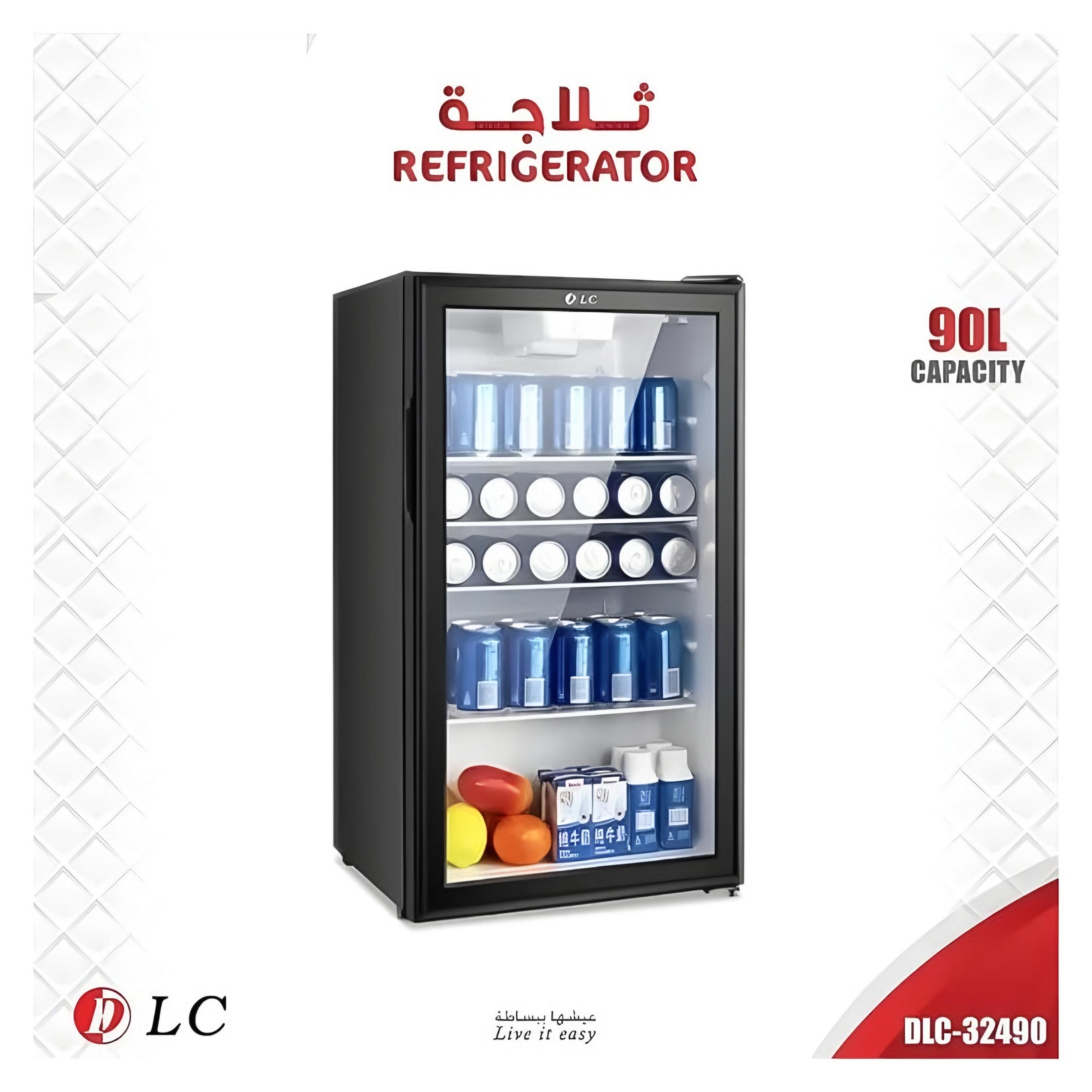 "ثلاجه مشروبات  90 لتر باب زجاجي  مضيئه DLC"